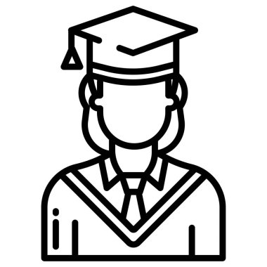 Basit vektör simgesi, mezun bir kadının çizimi 