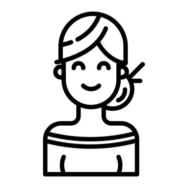 Saç stili vektör ikonu olan kadın. Ana hatlarıyla Avatar karakteri. izole edilmiş sınır sembolü çizimi