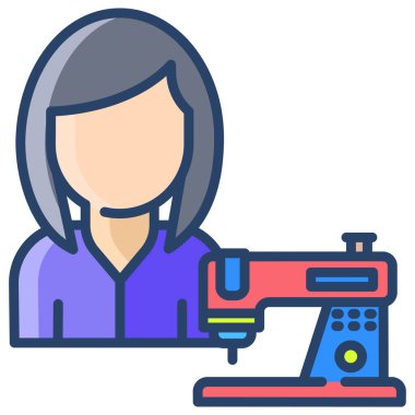 Dikiş makinesi olan kadın terzisinin vektör çizimi 