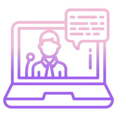 Çevrimiçi sohbet, görüntülü laptop, vektör simgesi, evden çalışma