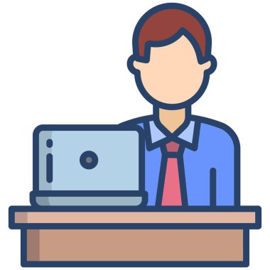 Dizüstü bilgisayar çizgisi çizimi olan iş adamı