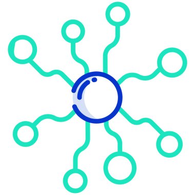 Molekül vektör simgesi. biçim iki renkli düz sembol, mavi ve beyaz renkler, yuvarlak açılar, gri arkaplan