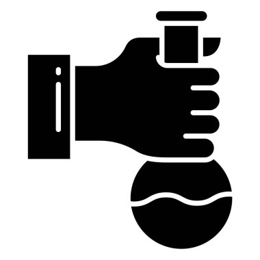 Bir şişe ikonunu tutan el. vektör illüstrasyonu