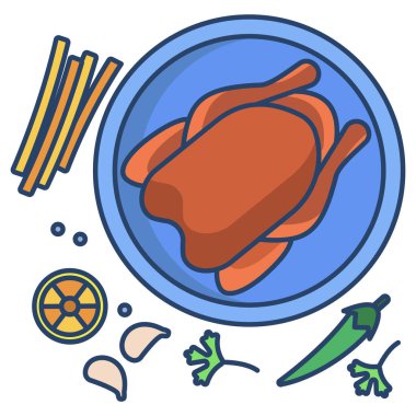 Basit vektör simgesi, fırında pişirilmiş tavuk ve baharat.