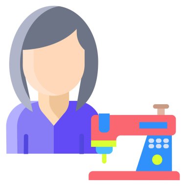 Dikiş makinesi olan kadın terzisinin vektör çizimi 