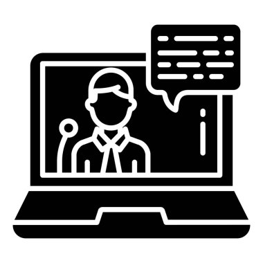 Çevrimiçi sohbet, görüntülü laptop, vektör simgesi, evden çalışma