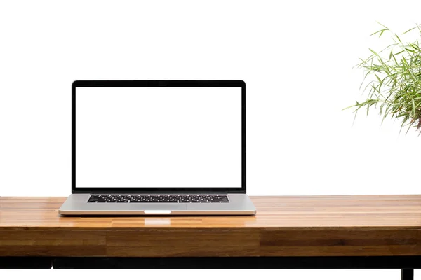 Pantalla en blanco portátil en mesa de madera — Foto de Stock