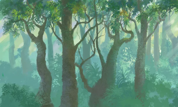 Dentro foresta pittura illustrazione — Foto Stock