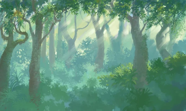 Dentro foresta pittura illustrazione — Foto Stock