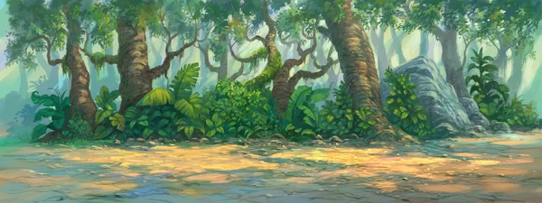 Dentro da pintura da floresta ilustração — Fotografia de Stock