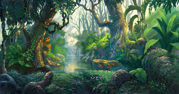 Fantasy forest background illustration painting — Stock Photo, Image