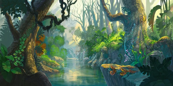 Fantasy forest painting illustration — Stock Photo, Image