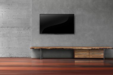 Beton duvar ahşap mobilya boş oturma r ile LED TV'ler
