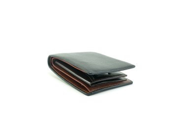 Beyaz arka planda siyah deri cüzdan