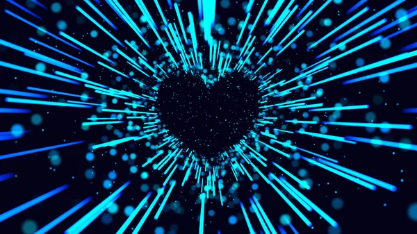 Neon Işıkları Aşk Kalbi ve Romantik Soyut Parıltı Parçacıkları