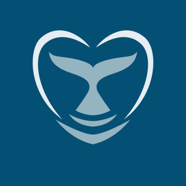 Yunus kuyruk kalp logosu işareti amblemi vektör çizim balina