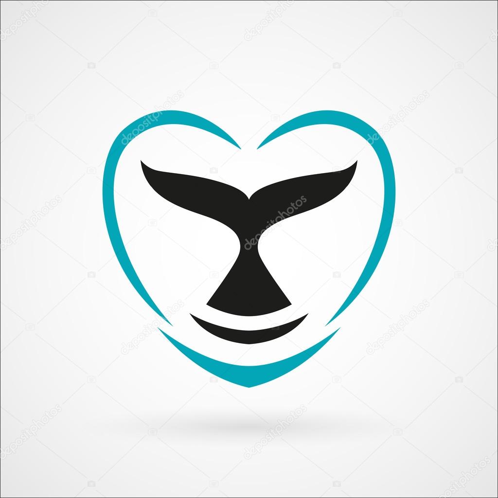 whale dolphin tail heart logo sign emblem vector illustration