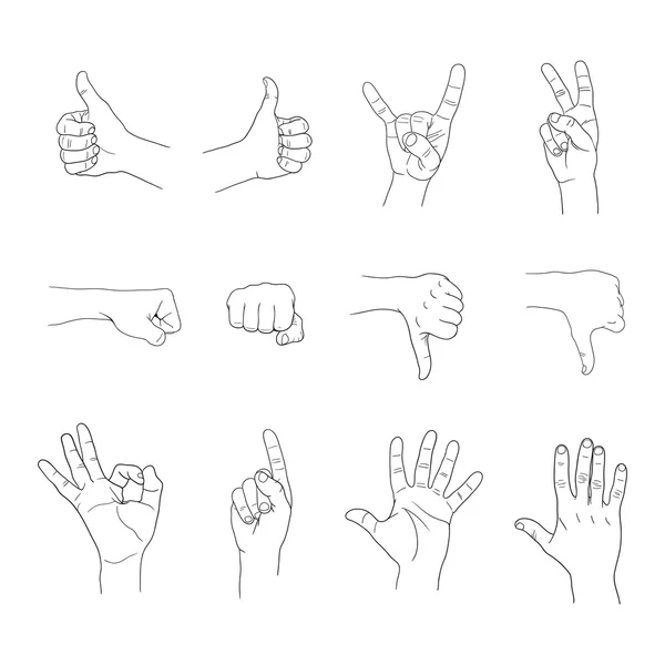 Gesti mani impostati su sfondo bianco — Vettoriale Stock