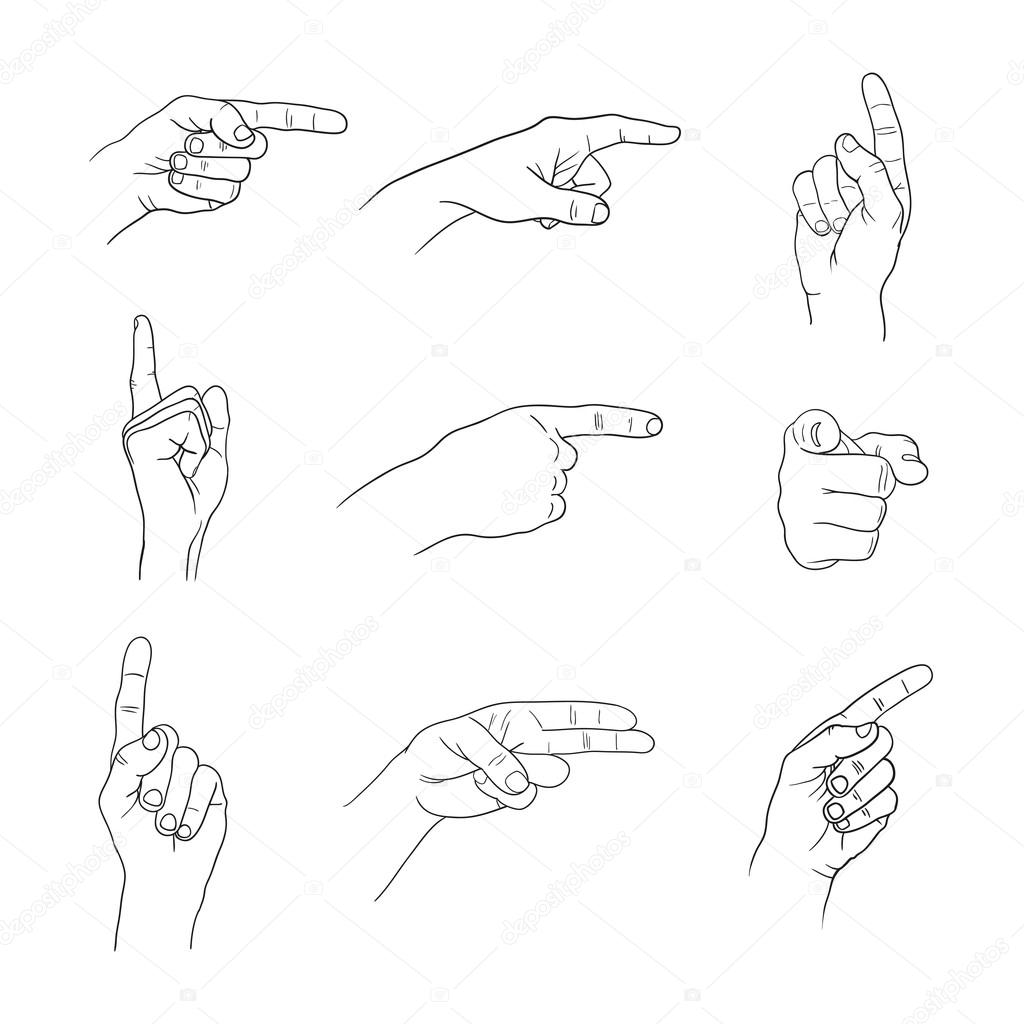 forefinger hands set on white background