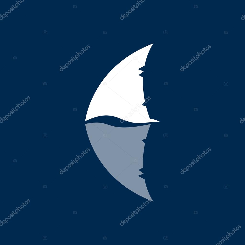 Shark fin logo sign on dark blue background