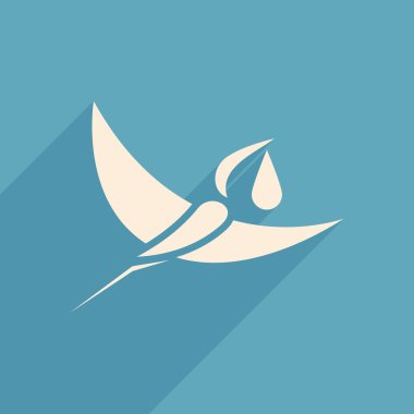 Leylek ve bebek logo işareti mavi arka plan vektör çizim