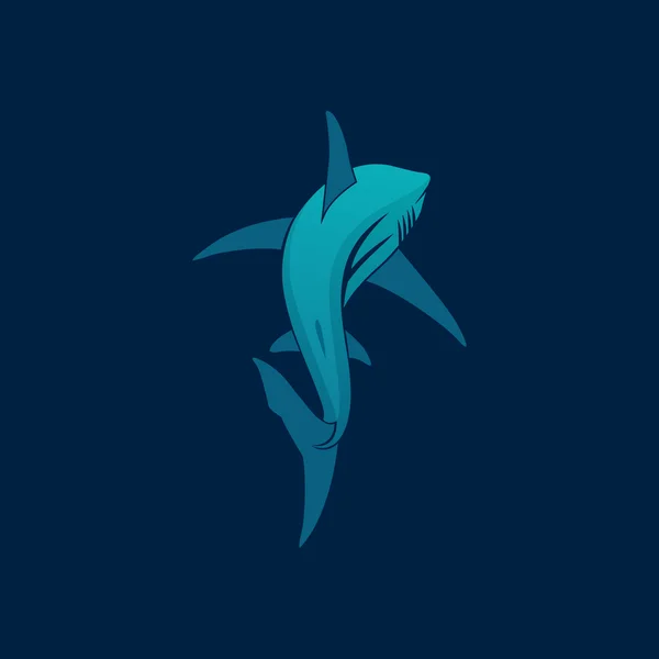 Signo del logotipo de Shark sailing far away en el vector de fondo azul oscuro — Vector de stock