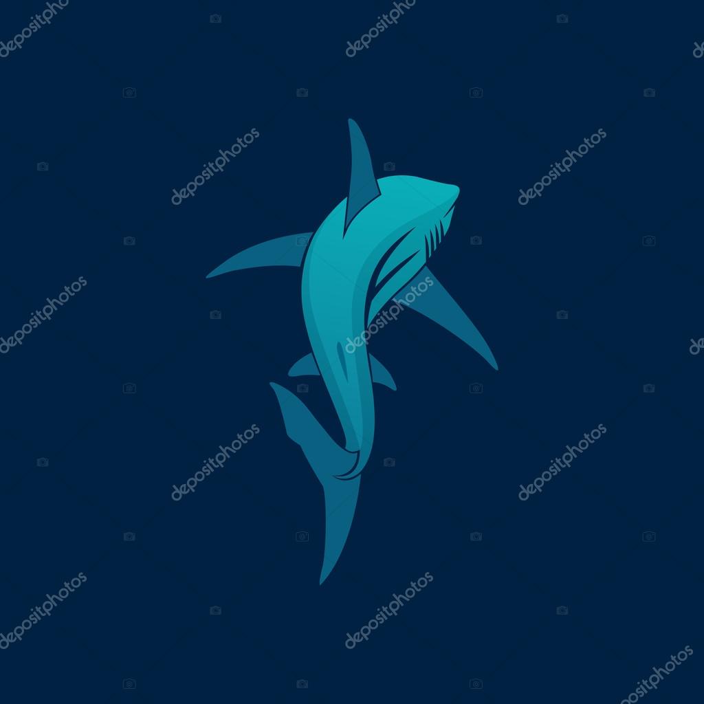 Shark sailing far away logo sign on dark blue background vector illustration