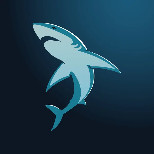 Great white shark sign logo on blue background — Stock Vector