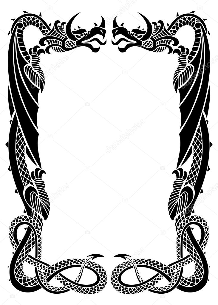 Dragons frame ornament isolated on white background in the propo