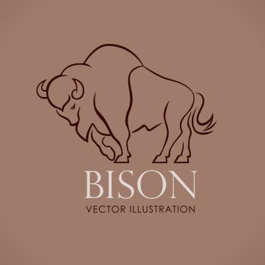 line logo sing emblem bison on lite brown backround vector illus