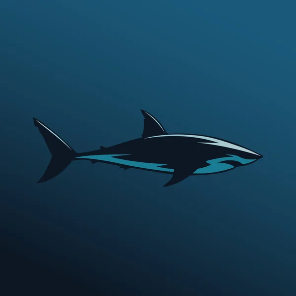Büyük beyaz köpekbalığı işareti logosu mavi zemin üzerine — Stok Vektör