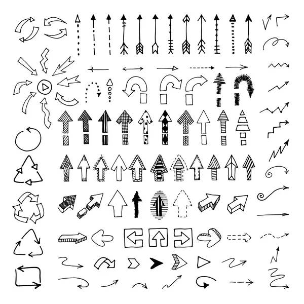 Ensemble de flèches dessinées à la main vectorielles — Image vectorielle