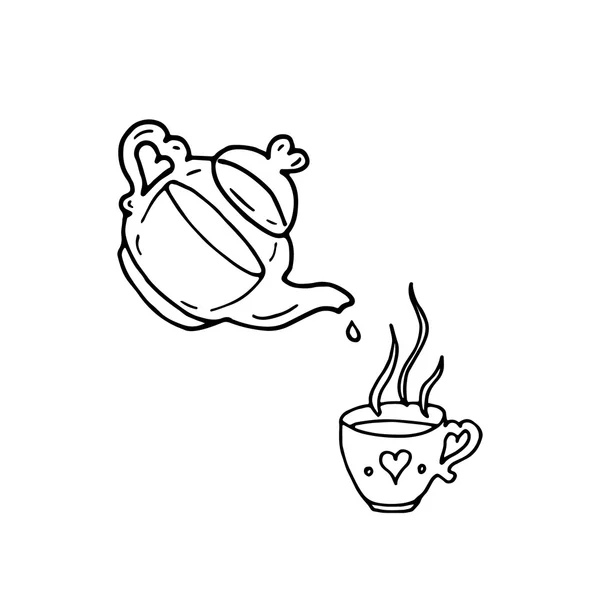 急須とお茶のカップ. — ストックベクタ