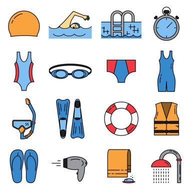 Yüzme satır Icons set 