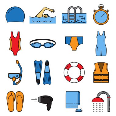 Yüzme satır Icons set 