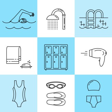 Yüzme satır Icons set 