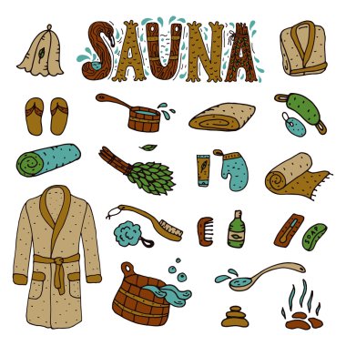  hand drawn sauna objects  clipart