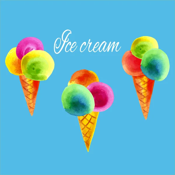 Kornouty na zmrzlinu akvarel — Stockový vektor
