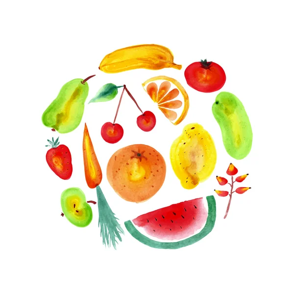 Aquarel groenten en fruit. — Stockvector