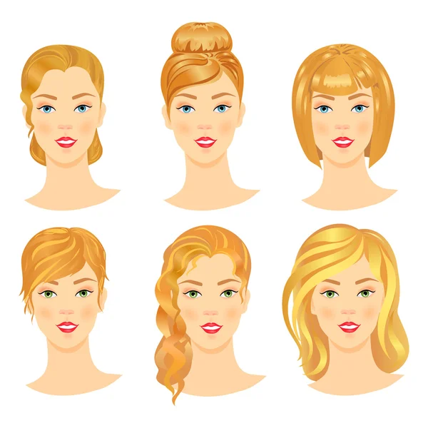 Uppsättning av flickor med olika frisyrer. — Stock vektor