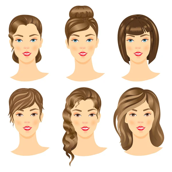 Conjunto de chicas con diferentes peinados . — Archivo Imágenes Vectoriales