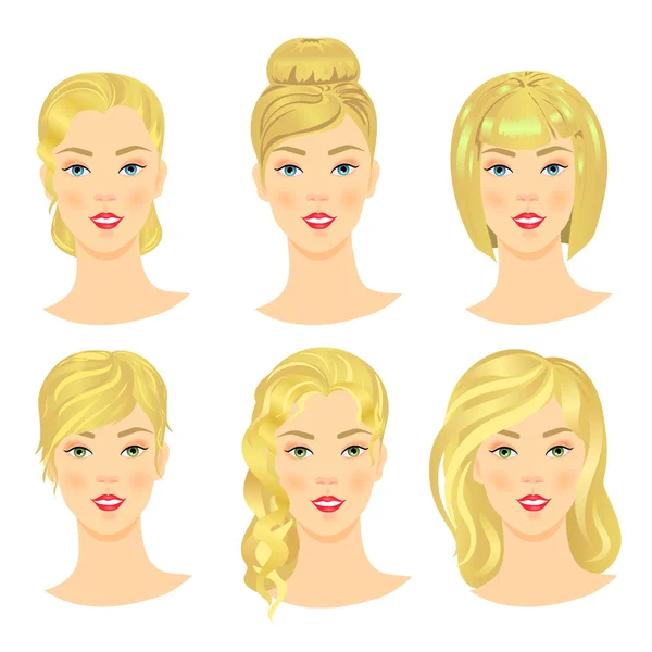 Conjunto de chicas con diferentes peinados . — Vector de stock