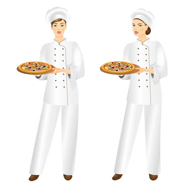 Chef de Pizza con Pizza . — Archivo Imágenes Vectoriales