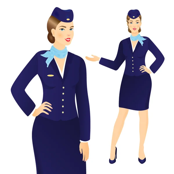 Hôtesse de l'air en uniforme bleu — Image vectorielle