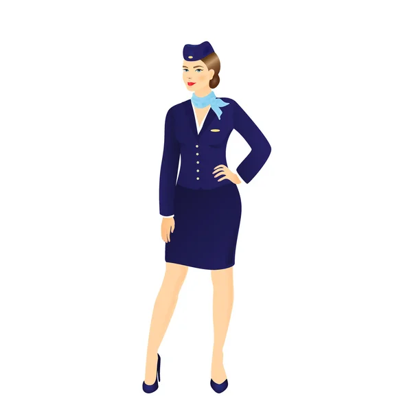 Stewardess in blauer Uniform — Stockvektor