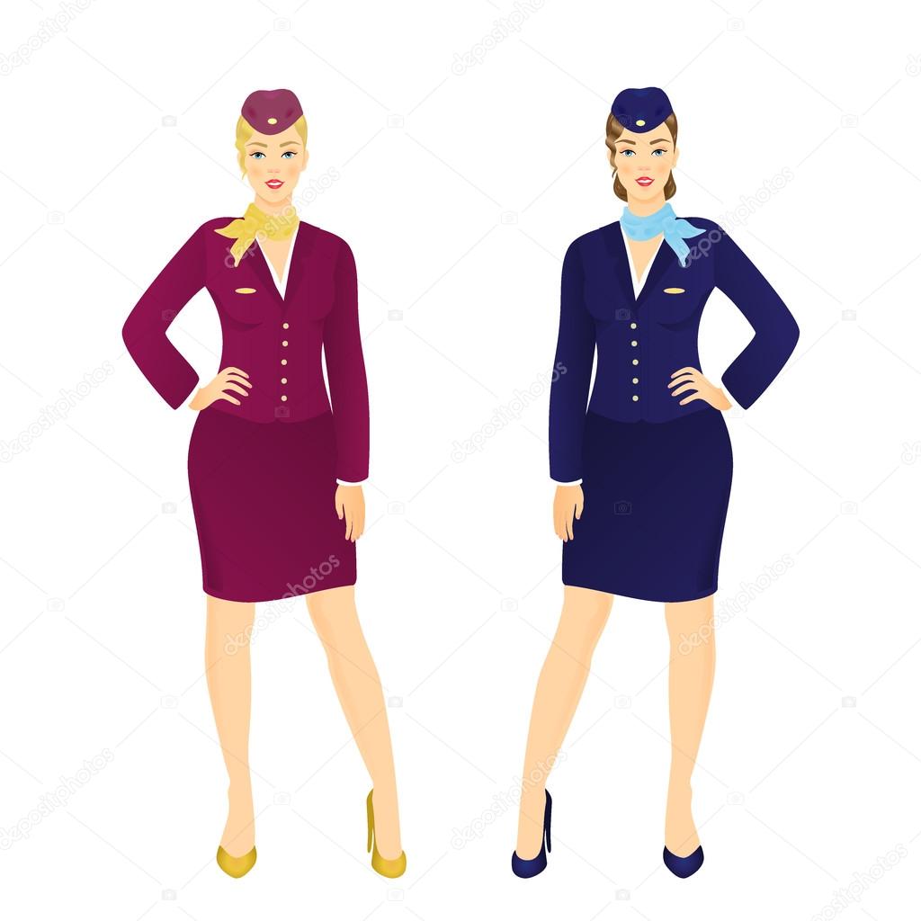 stewardess in blue uniform