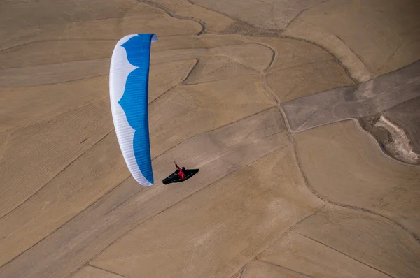 Blauwe en witte paraglider — Stockfoto