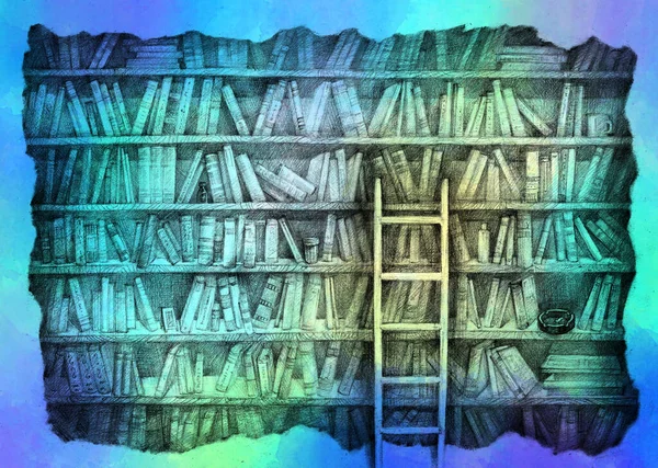 Amante Del Libro Multicolore Home Biblioteca Sfondo Librerie Disegnate Mano — Foto Stock