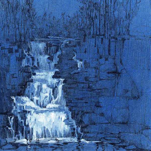 Дух Водоспаду Чорнило Біле Намальоване Сюрреалістичне Графічне Мистецтво Водоспаду Скель Ліцензійні Стокові Фото