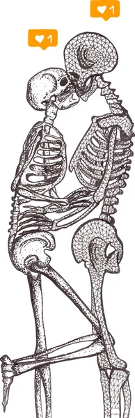 Csontvázak szerelem illusztráció, csontvázak, csontvázak, elszigetelt, csontvázak, rajz — Stock Vector